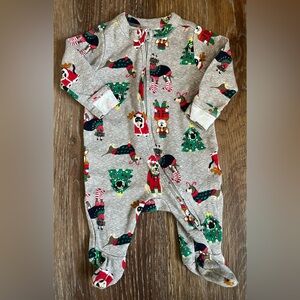 Old Navy Newborn 100% Cotton Double Zip Christmas Dog Print Footie Pajama